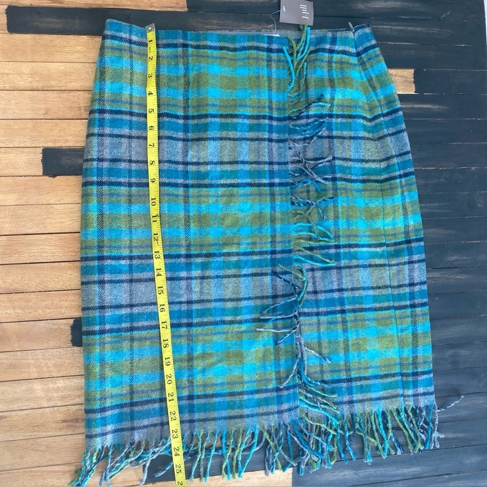 J.Jill Women’s Plaid Fringe Wool Blend Skirt Size 10P Blue Green NWT Tags Y-19 - Picture 10 of 10